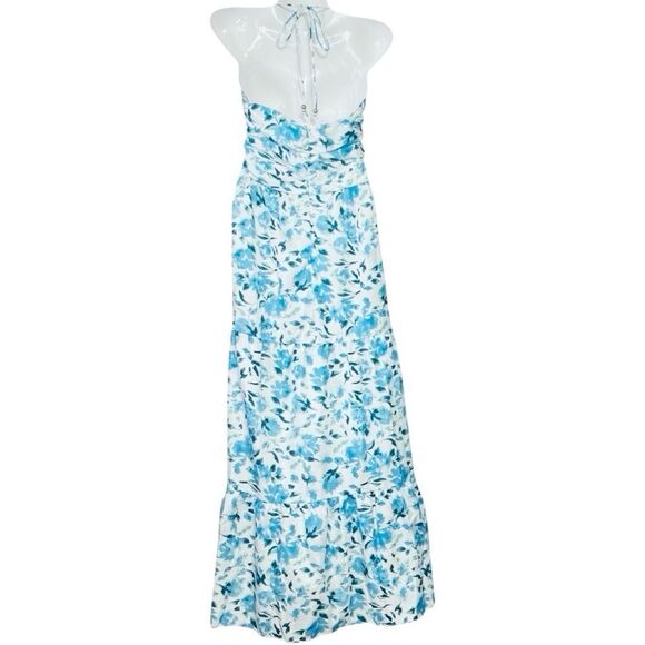 Blue and White Floral Halter Maxi Dress - Picture 5 of 11